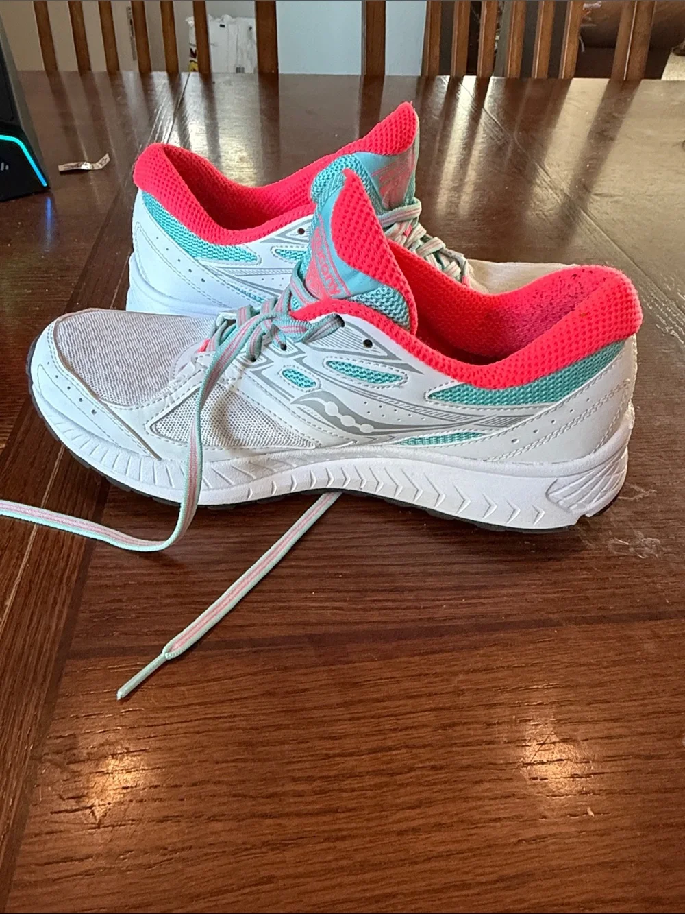 Saucony White Running Shoes with Pink & Teal Details
